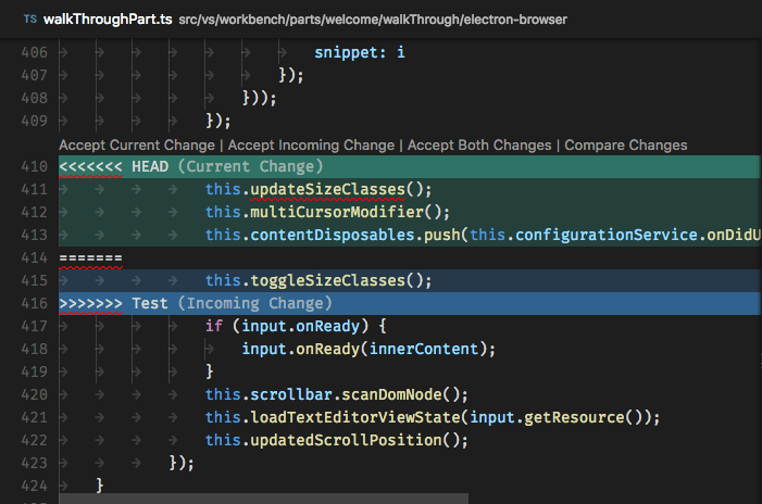 Merge conflict in Visual Studio Code
